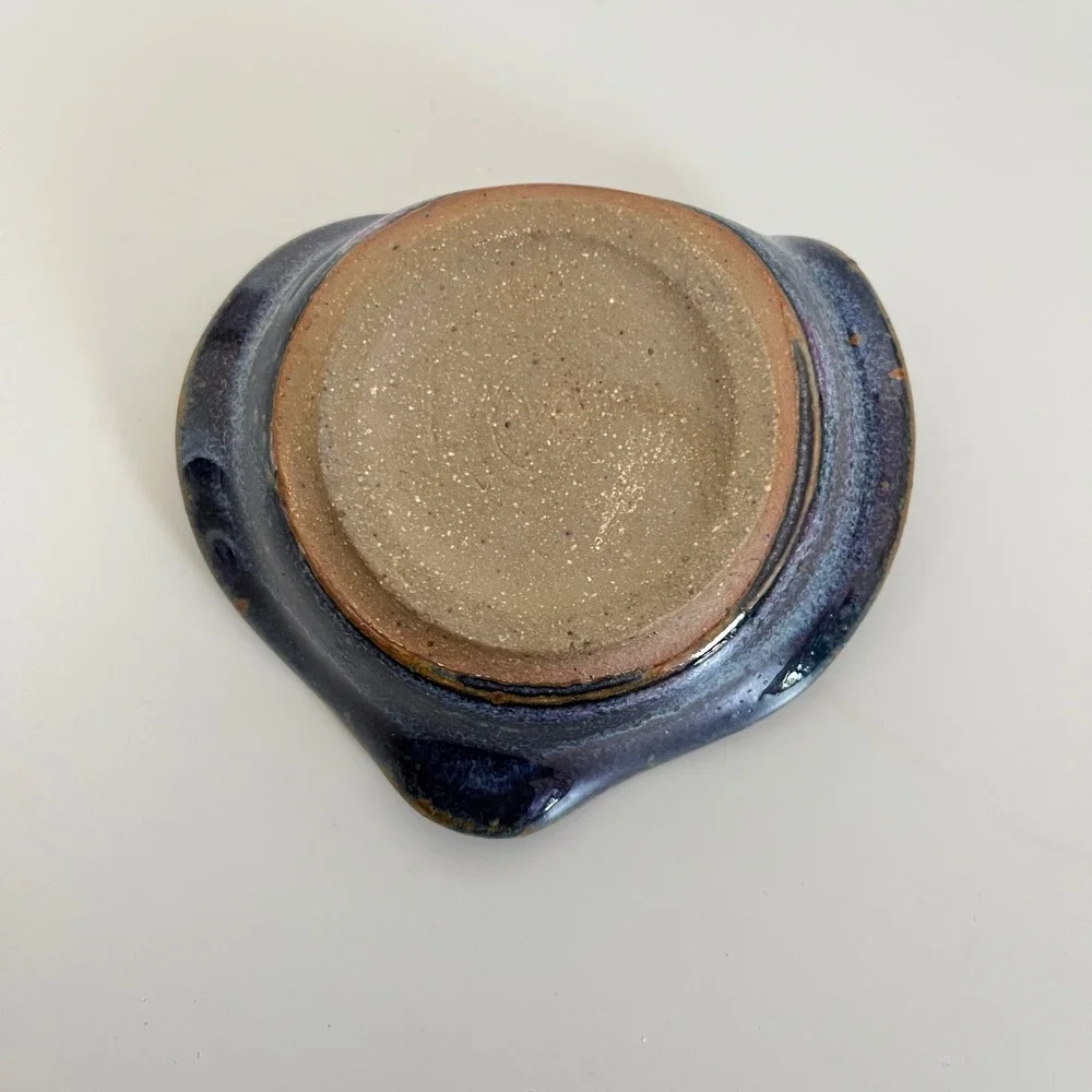 Heart Shaped Ceramic Trinket Dish Jewelry‎ Holder Blue Brown Glaze